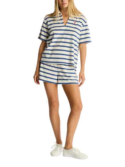 Sea Level Ahoy Beach Polo Top, Denim Blue/White, Denim Blue/White