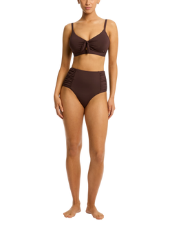 Sea Level Essentials Edit High Waist Gathered Side Bikini Bottoms, Cocoa, Cocoa