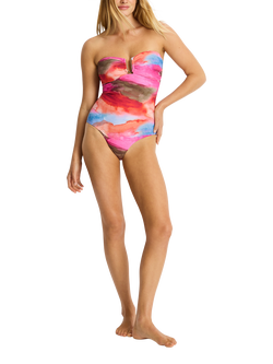 Sea Level Cabo U-Bar Bandeau Swimsuit, Pink/Multi, Pink/Multi