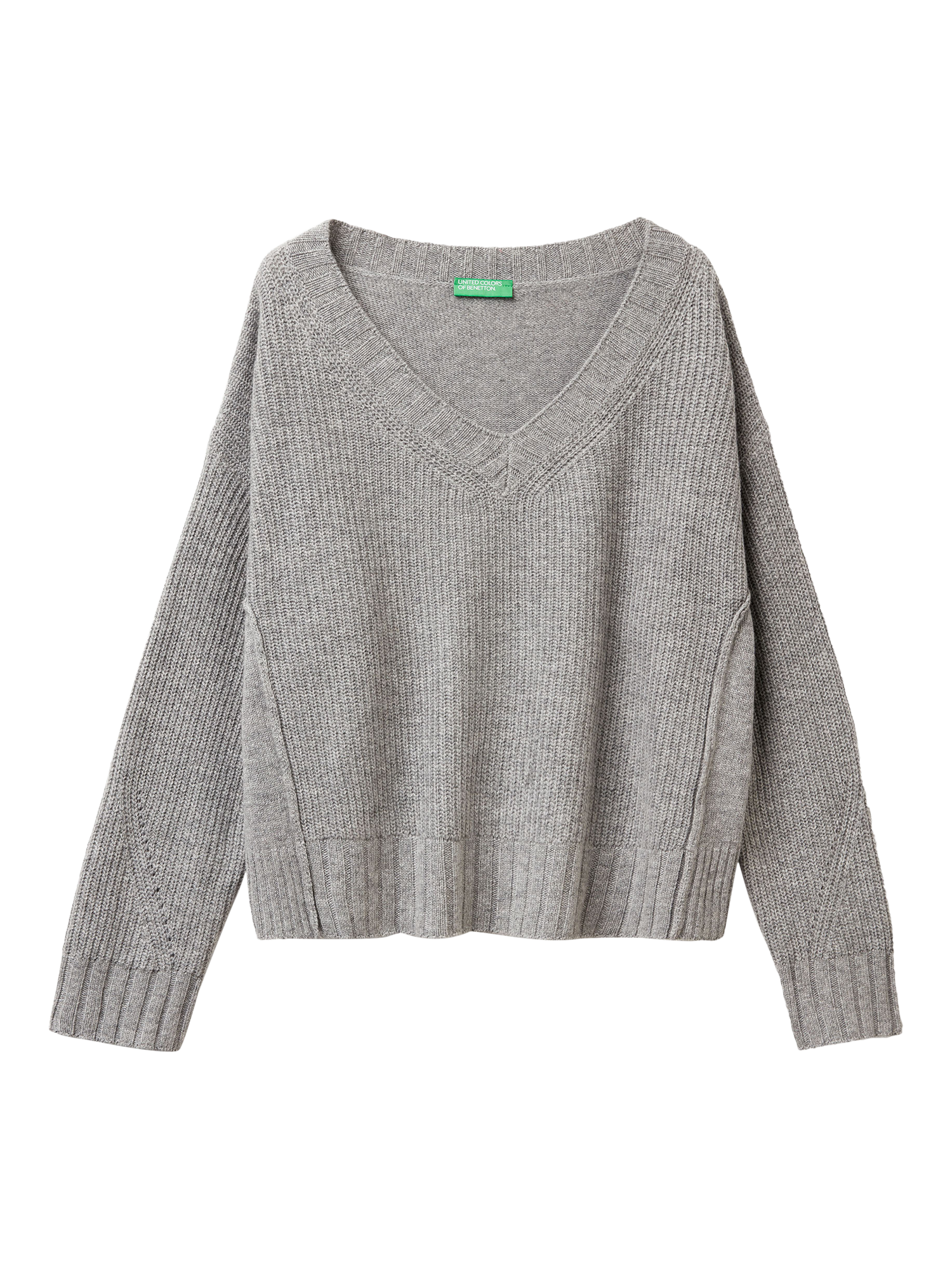 Product image 1 of 3, which shows Benetton V-Neck Wool Blend Jumper, Grey, XS
