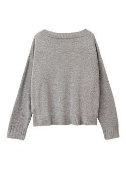 Benetton V-Neck Wool Blend Jumper, Grey - view 2, Grey