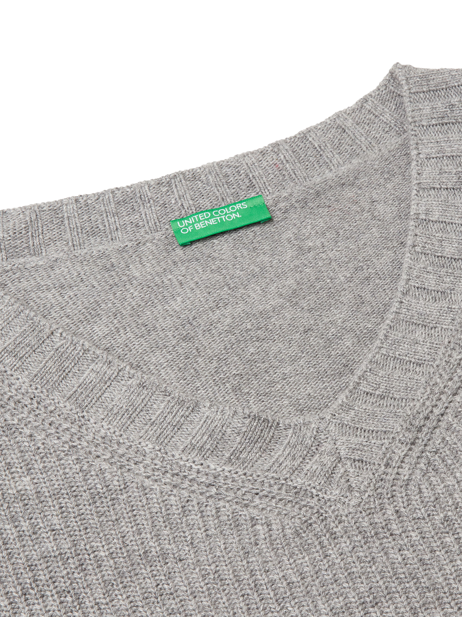 Product image 3 of 3, which shows Benetton V-Neck Wool Blend Jumper, Grey, XS