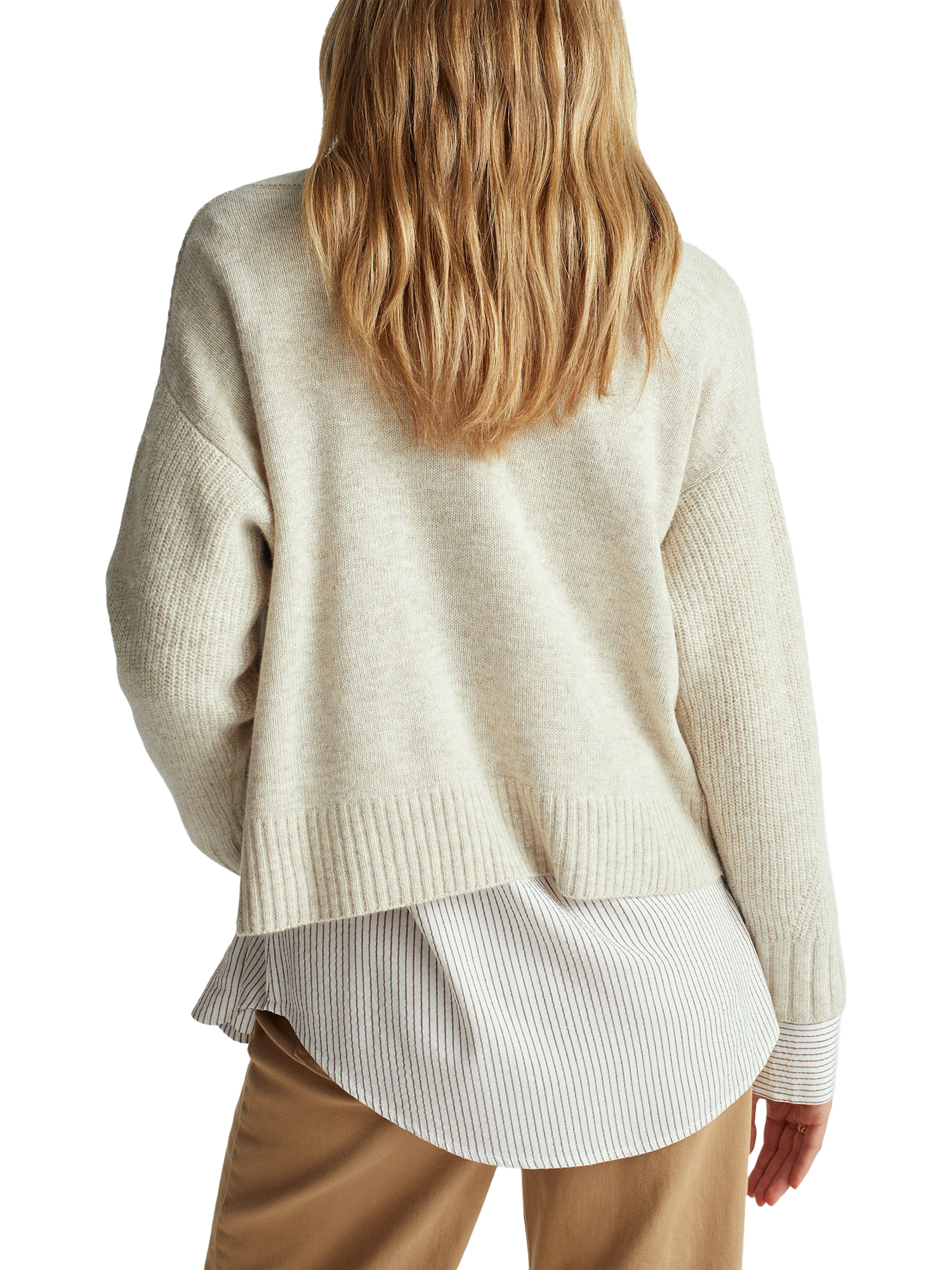 Product image 2 of 6, which shows Benetton V-Neck Boxy Wool Blend Jumper, Beige, XS