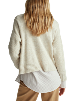 Benetton V-Neck Boxy Wool Blend Jumper, Beige - view 2, Beige