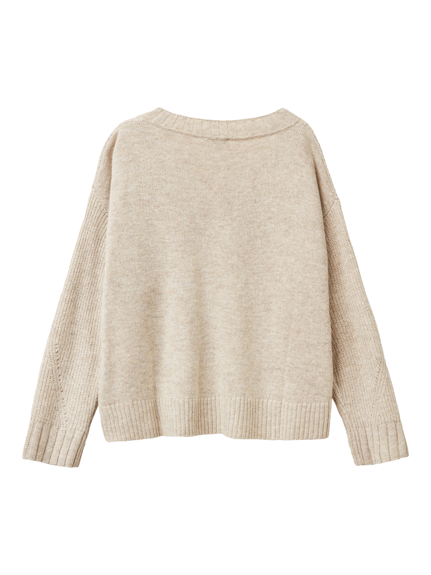 Product image 5 of 6, which shows Benetton V-Neck Boxy Wool Blend Jumper, Beige, XS