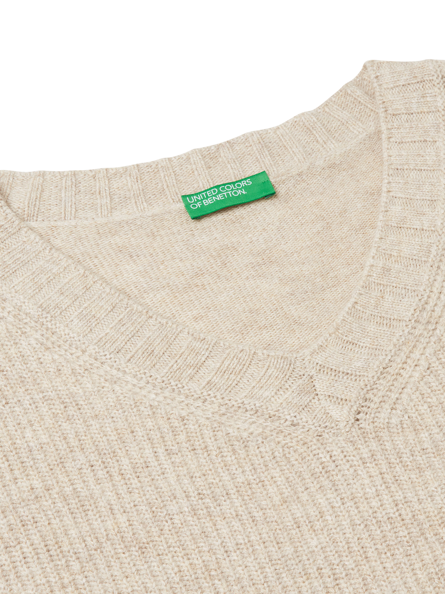 Product image 6 of 6, which shows Benetton V-Neck Boxy Wool Blend Jumper, Beige, XS