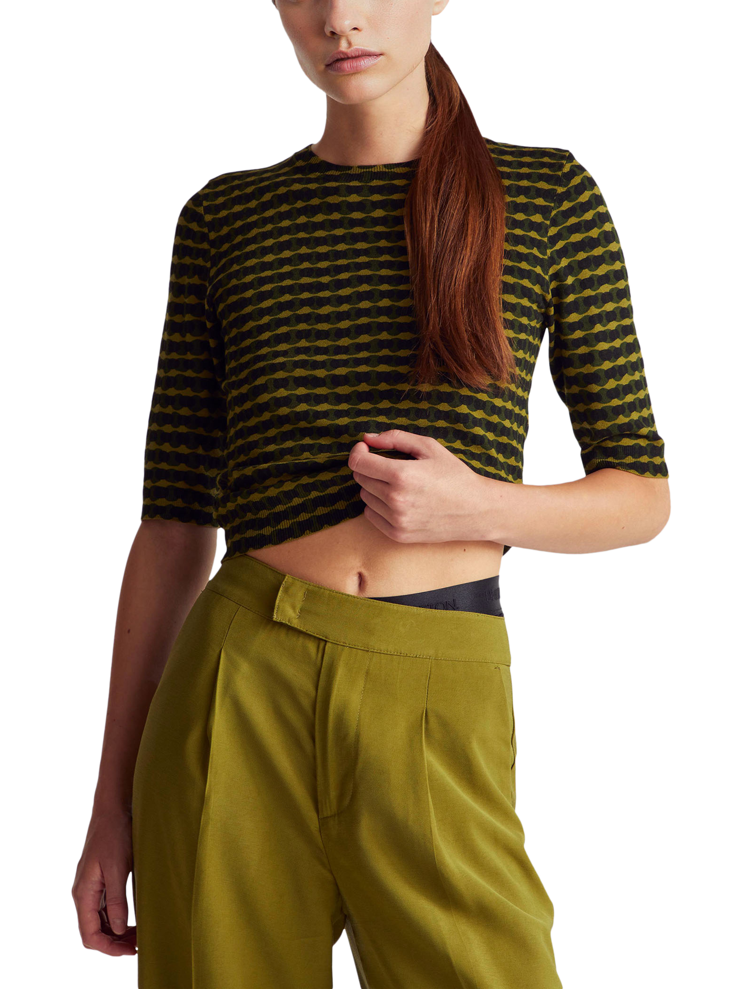 Product image 1 of 6, which shows Benetton Wavy Stripe Knit Top, Green, S
