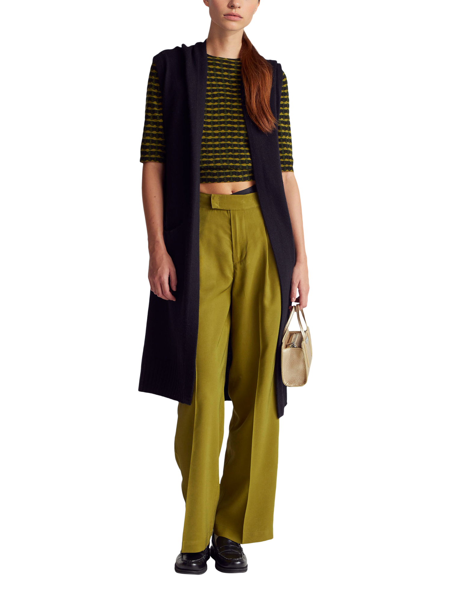 Product image 3 of 6, which shows Benetton Wavy Stripe Knit Top, Green, S