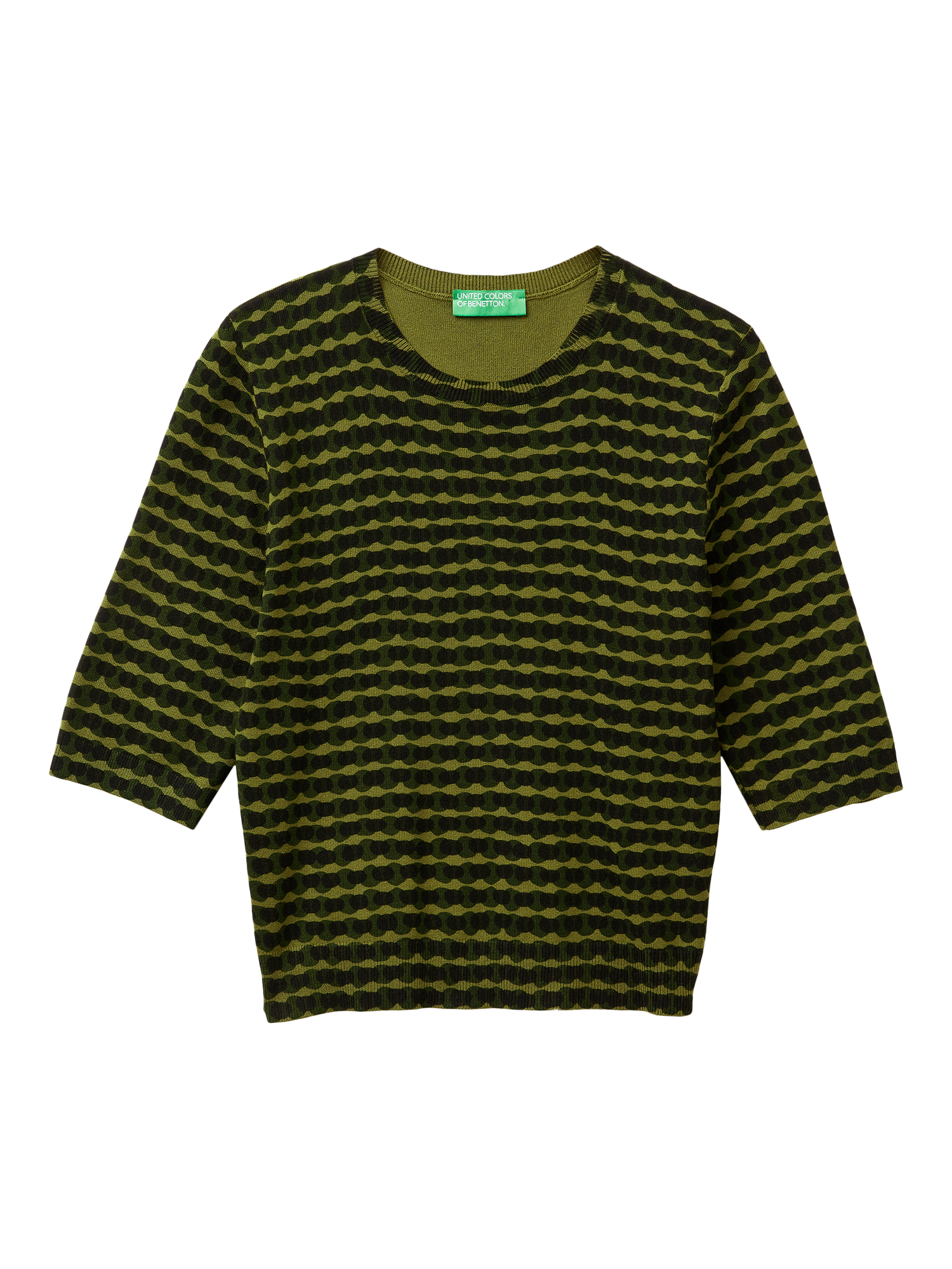 Product image 4 of 6, which shows Benetton Wavy Stripe Knit Top, Green, S