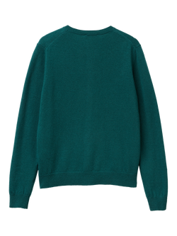 Benetton Crew Neck Pure Wool Cardigan, Green - view 2, Green