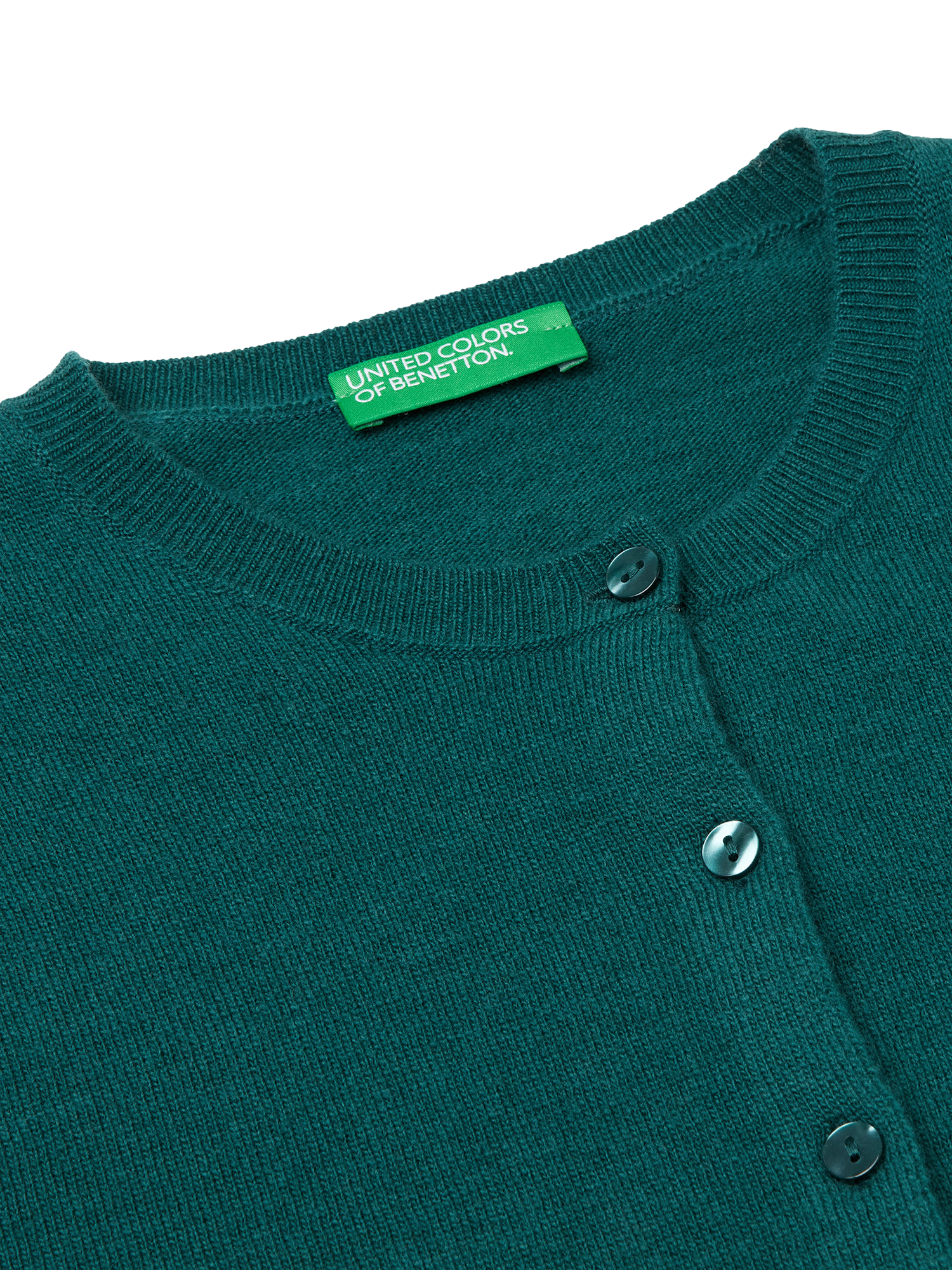 Product image 3 of 3, which shows Benetton Crew Neck Pure Wool Cardigan, Green, S