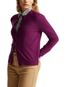 Benetton Korean Crew Neck Pure Wool Cardigan, Violet, Violet