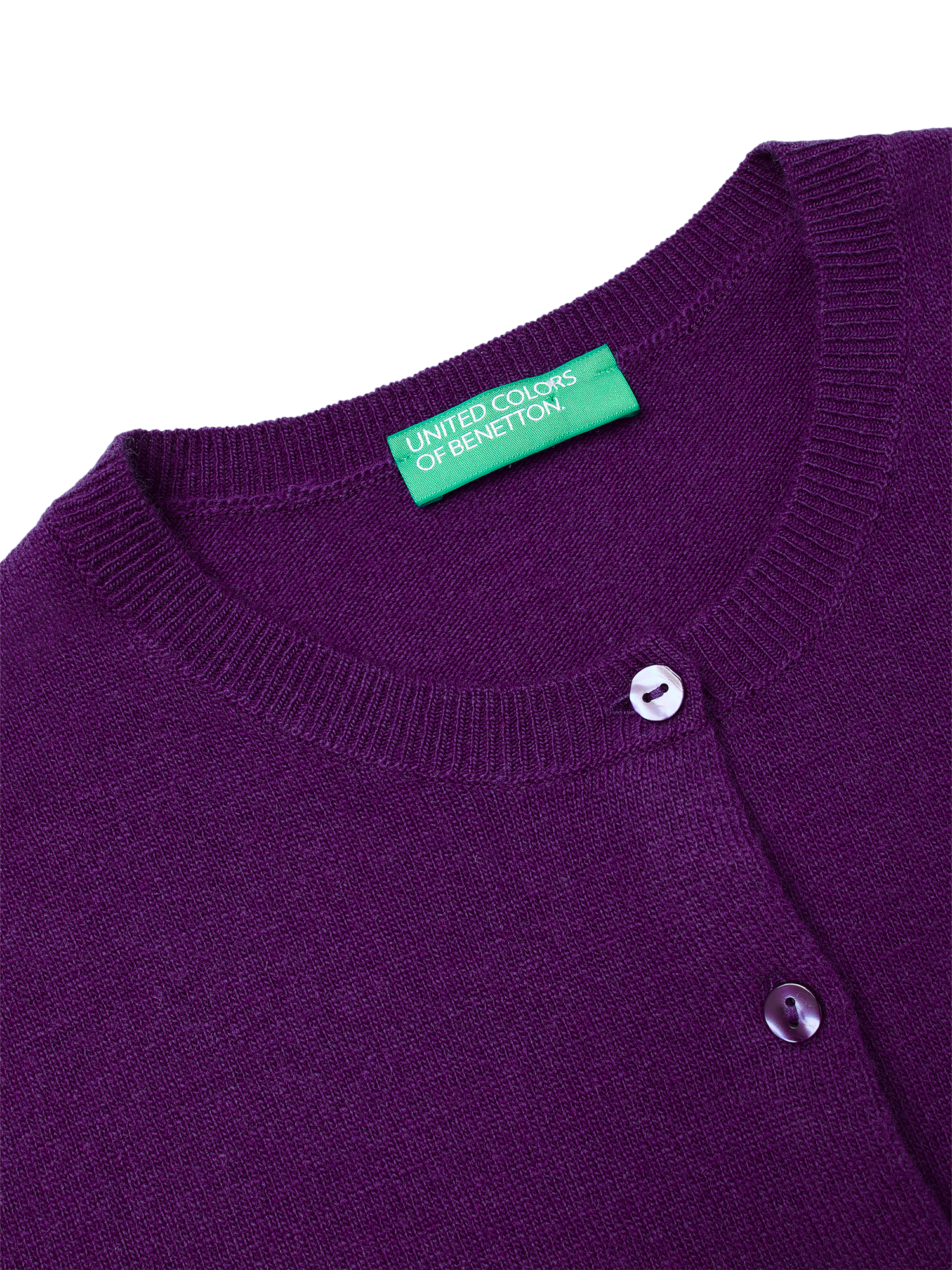 Product image 6 of 6, which shows Benetton Korean Crew Neck Pure Wool Cardigan, Violet, S
