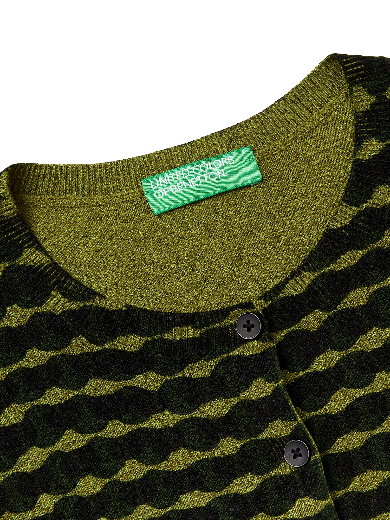 Product image 6 of 6, which shows Benetton Korean Wavy Stripe Cardigan, Green, S