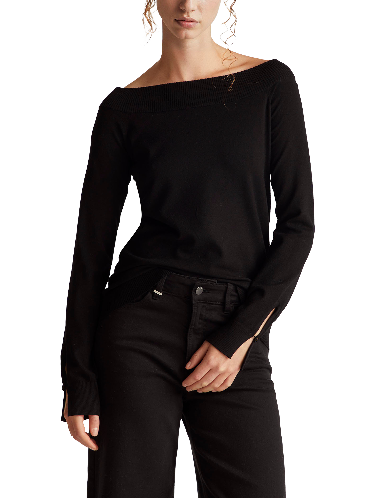 Product image 1 of 6, which shows Benetton Boat Neck Jersey Jumper, Black, XS