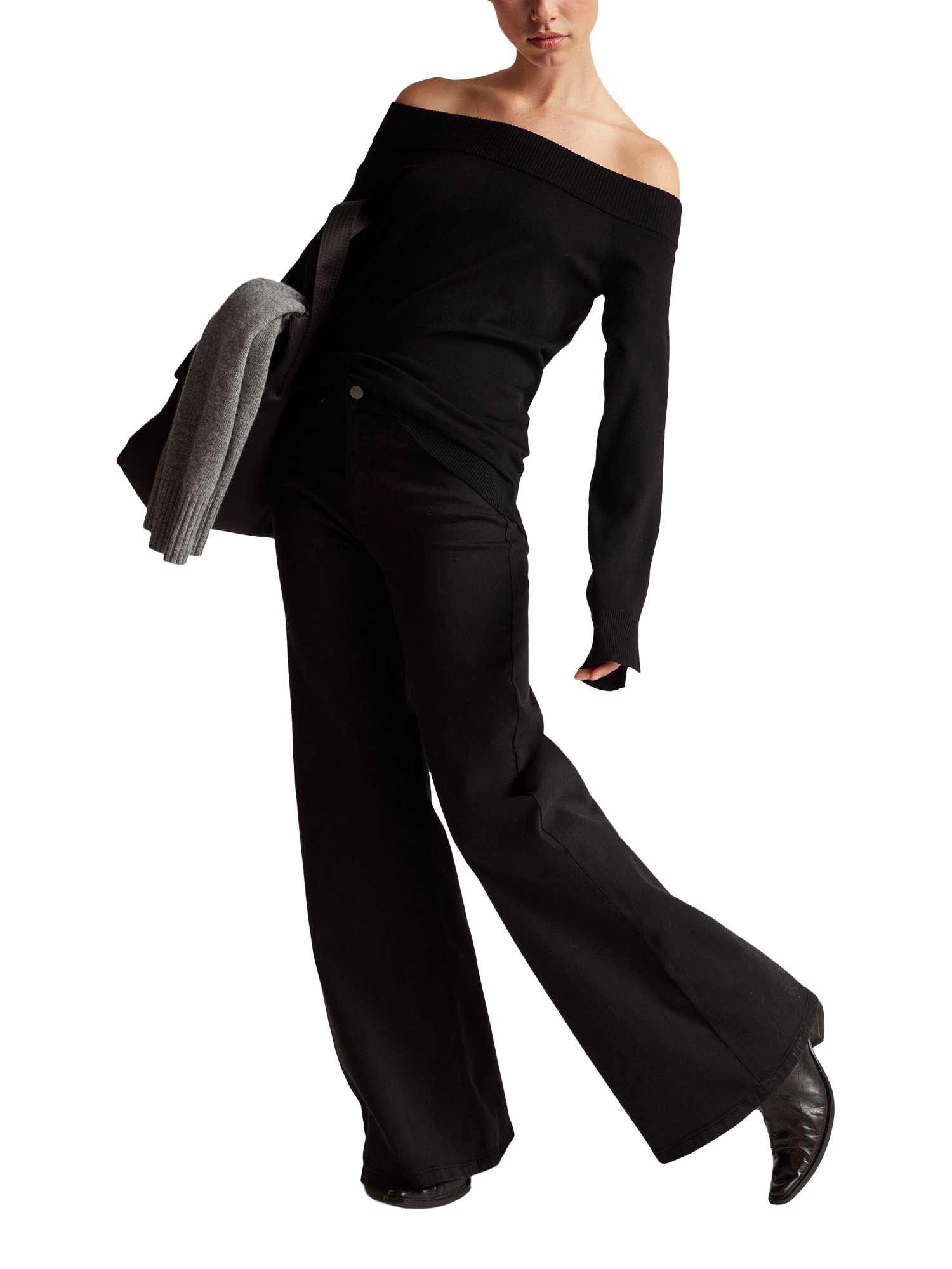 Product image 3 of 6, which shows Benetton Boat Neck Jersey Jumper, Black, XS