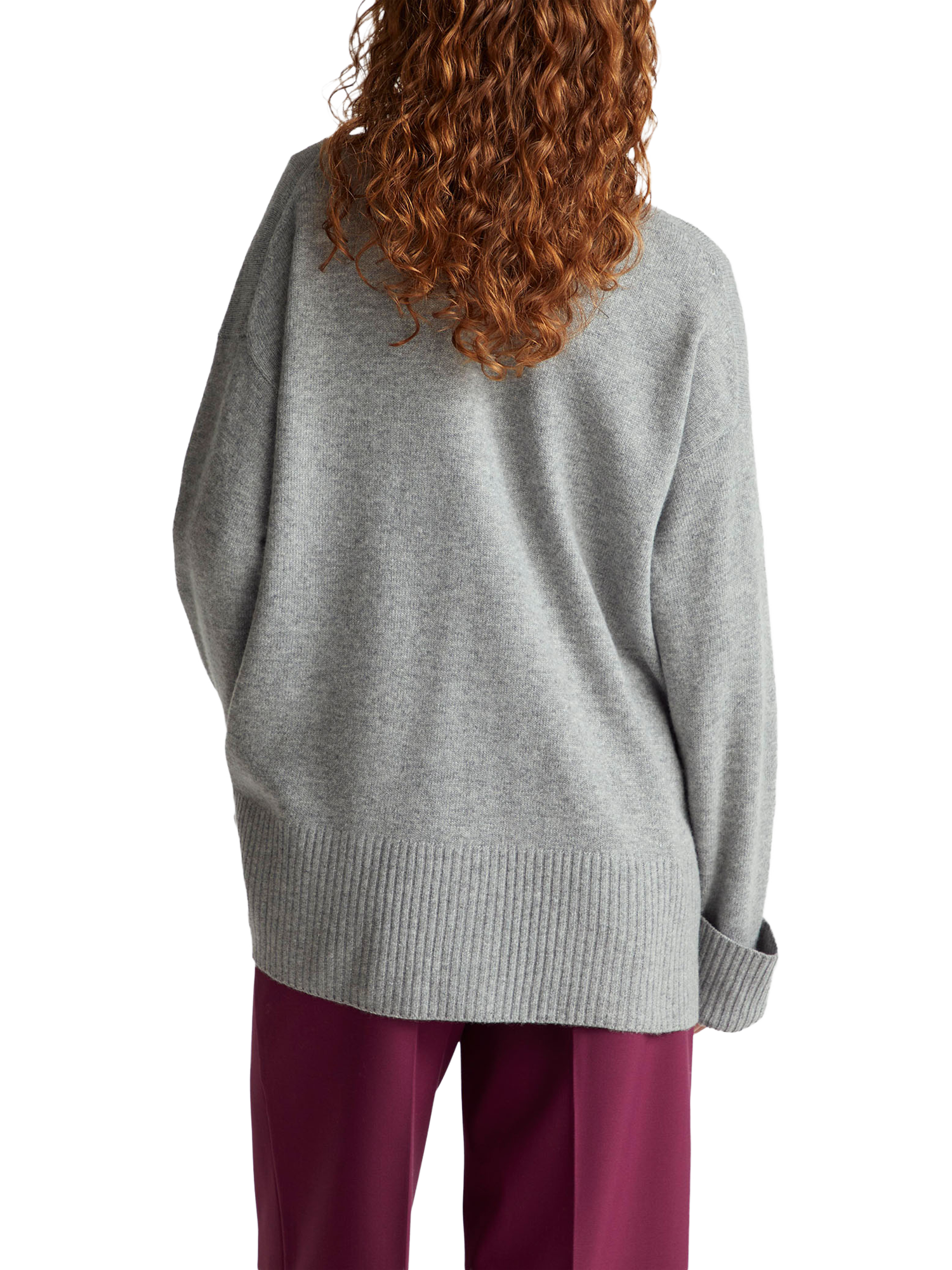 Product image 2 of 6, which shows Benetton V-Neck Relaxed Fit Wool Blend Cardigan, Grey, S