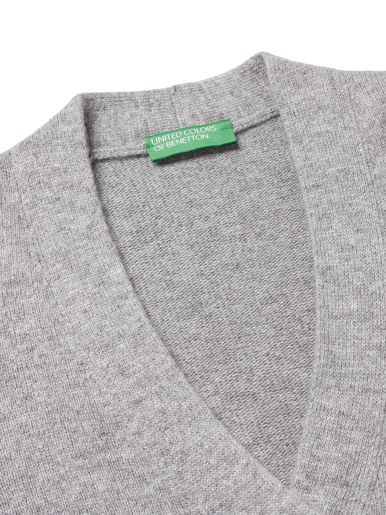 Product image 6 of 6, which shows Benetton V-Neck Relaxed Fit Wool Blend Cardigan, Grey, S