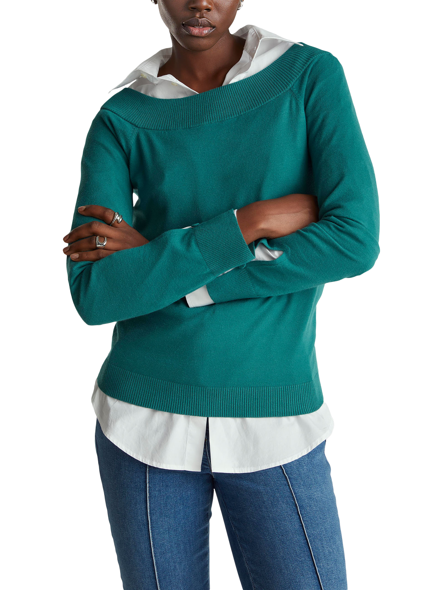 Product image 1 of 5, which shows Benetton Boat Neck Jersey Jumper, Green, XS