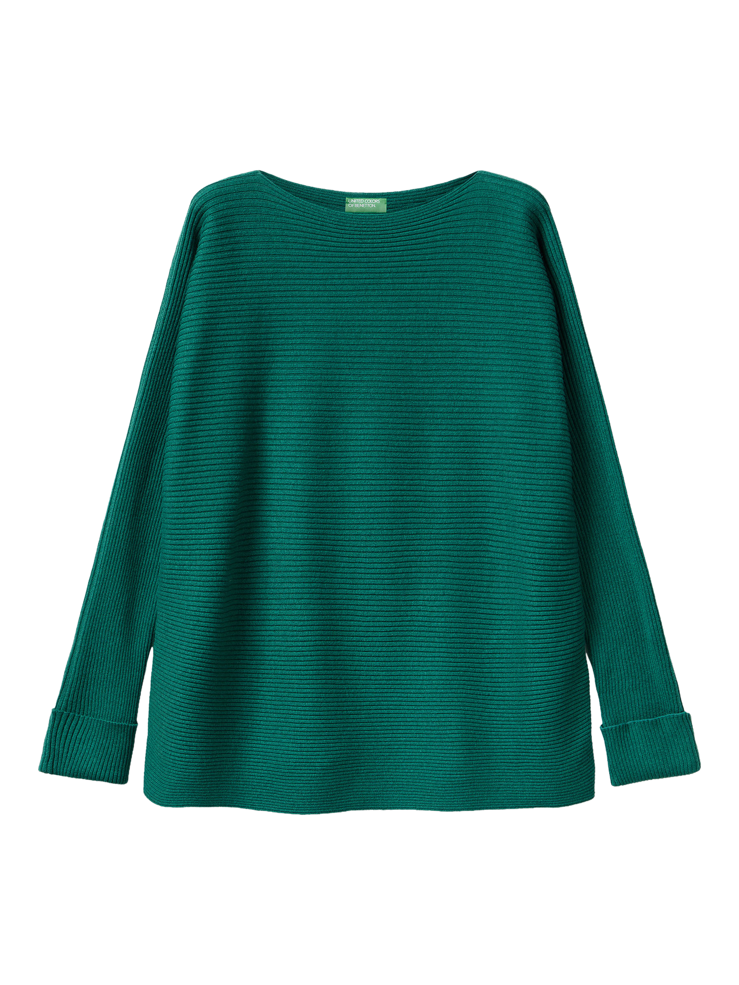 Product image 1 of 3, which shows Benetton Boat Neck Ribbed Jumper, Green, XS