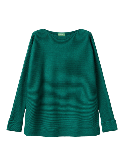 Benetton Boat Neck Ribbed Jumper, Green