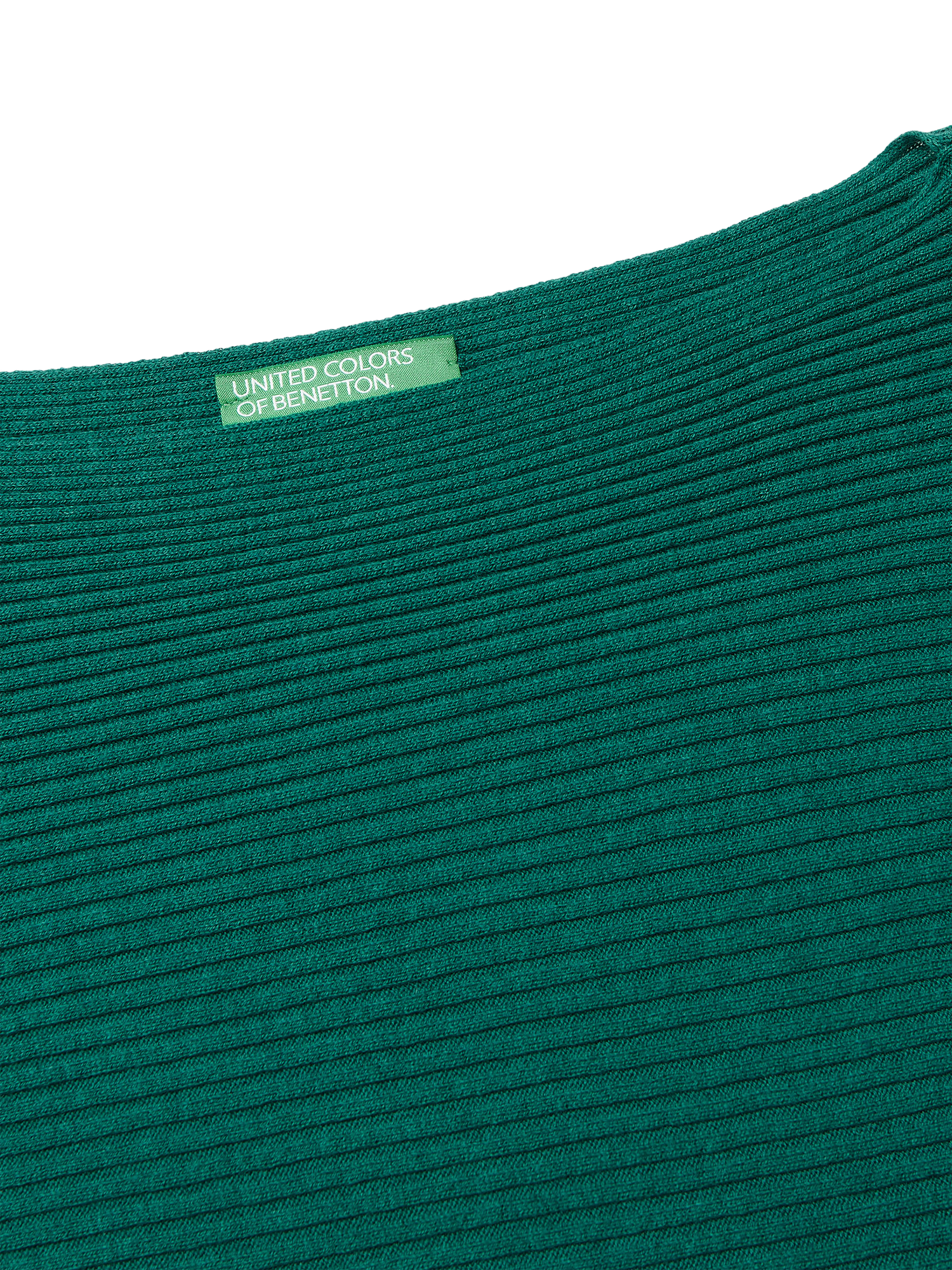 Product image 3 of 3, which shows Benetton Boat Neck Ribbed Jumper, Green, XS