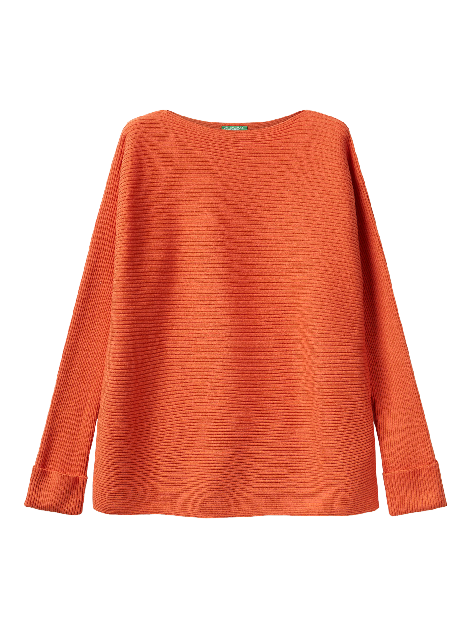 Product image 1 of 3, which shows Benetton Boat Neck Ribbed Jumper, Red, XS