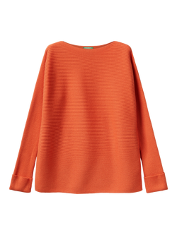 Benetton Boat Neck Ribbed Jumper, Red