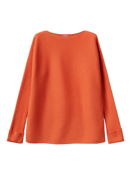Benetton Boat Neck Ribbed Jumper, Red