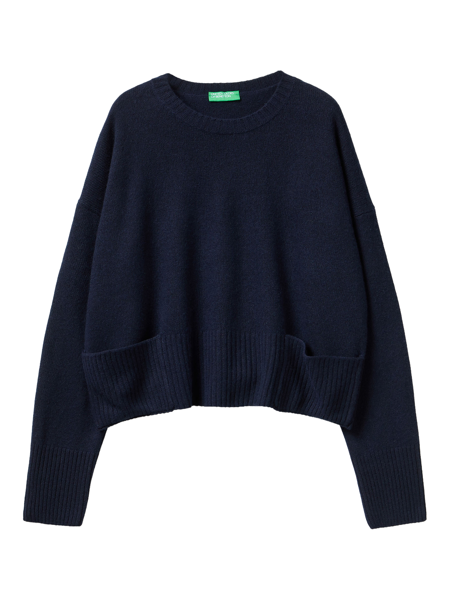 Product image 1 of 3, which shows Benetton Crew Neck Wool Blend Jumper, Blue, S
