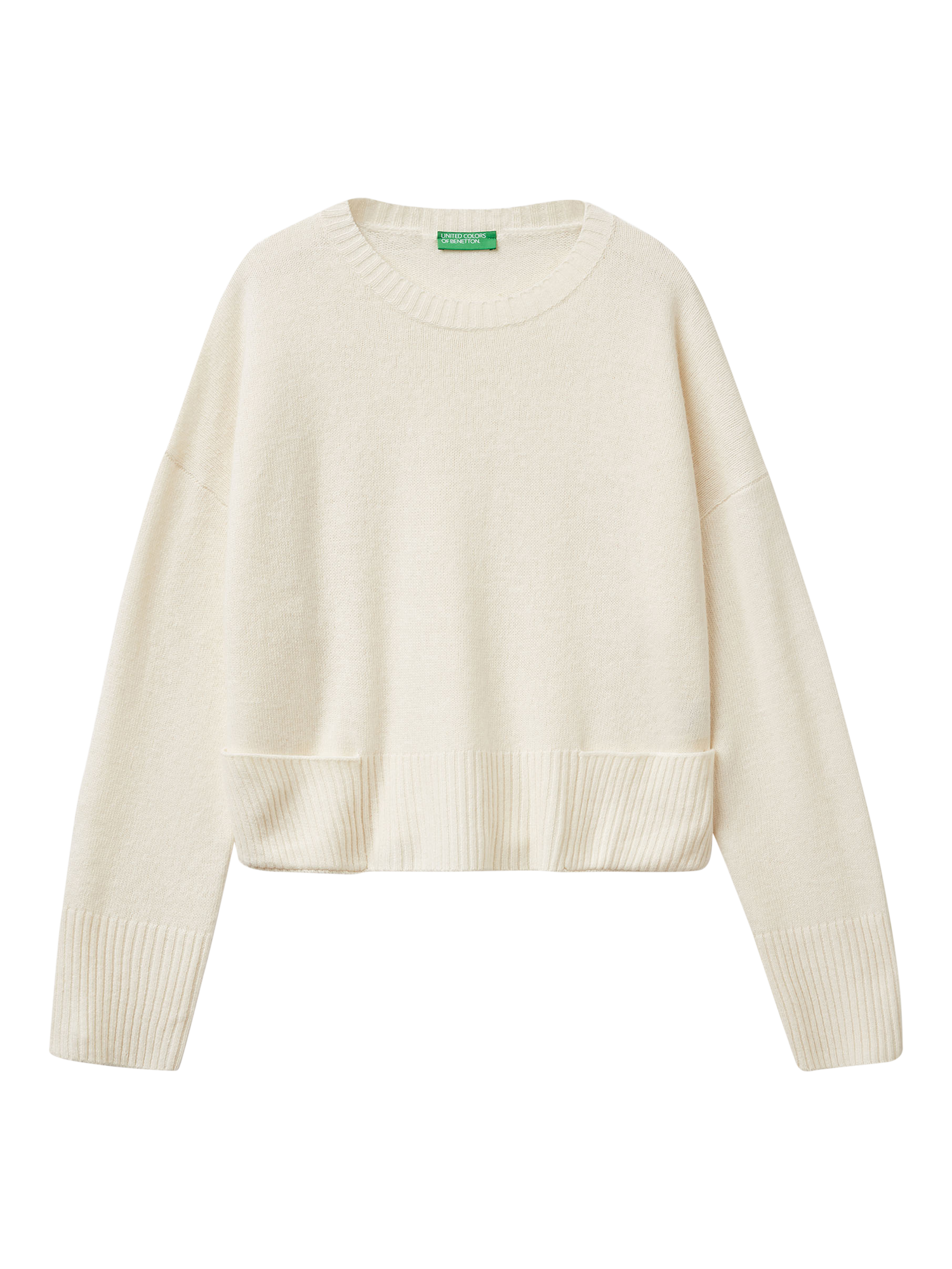 Product image 4 of 6, which shows Benetton Crew Neck Relaxed Fit Wool Blend Jumper, Cream, XS