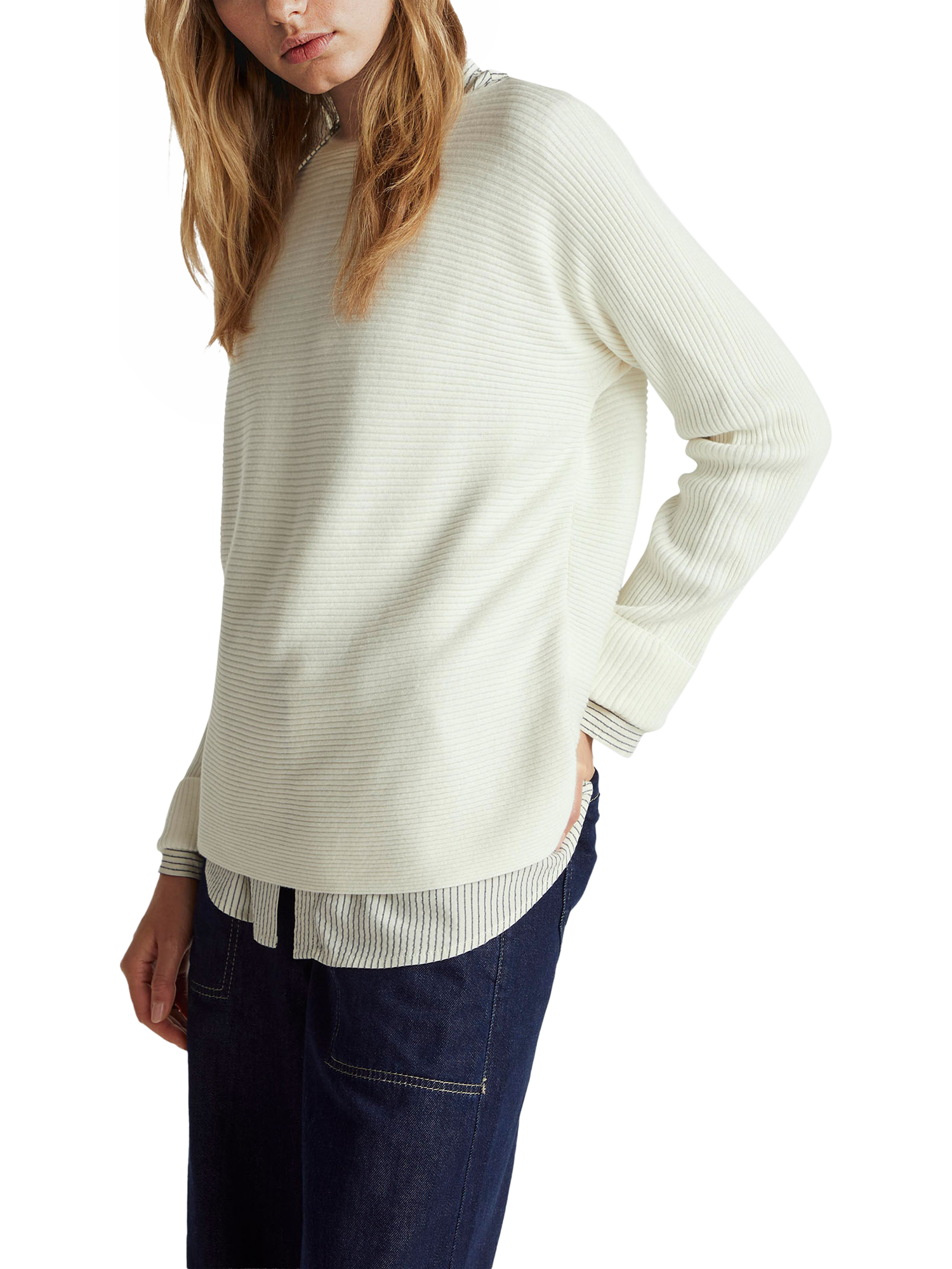 Product image 1 of 6, which shows Benetton Boat Neck Ribbed Jumper, White, XS