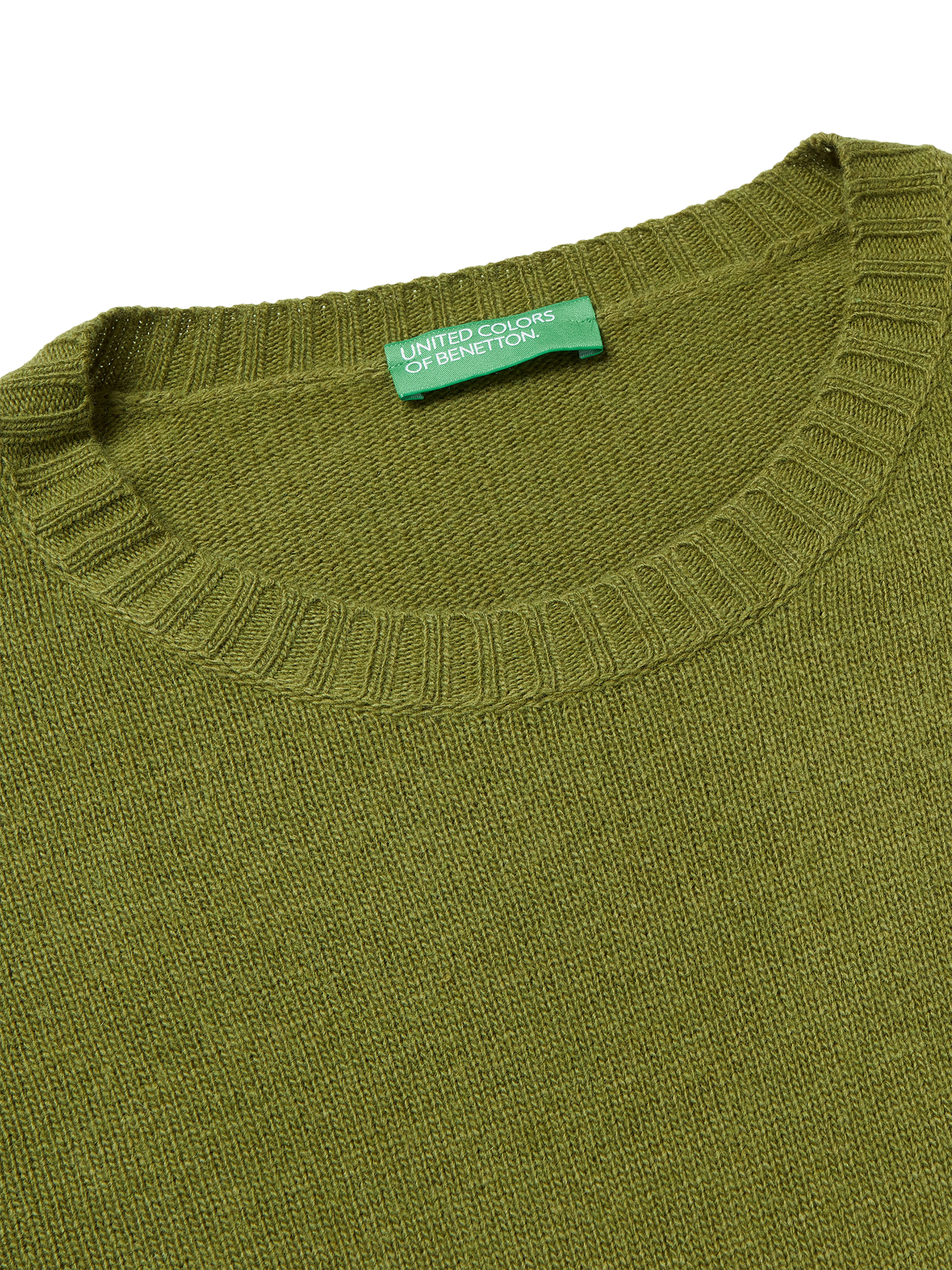 Product image 3 of 3, which shows Benetton Crew Neck Relaxed Fit Wool Blend Jumper, Green, XS