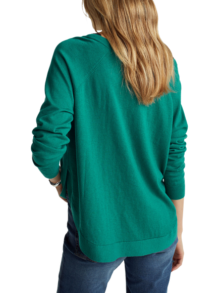 Benetton Crew Neck A-Line Raglan Sleeve Jumper, Green - view 2, Green