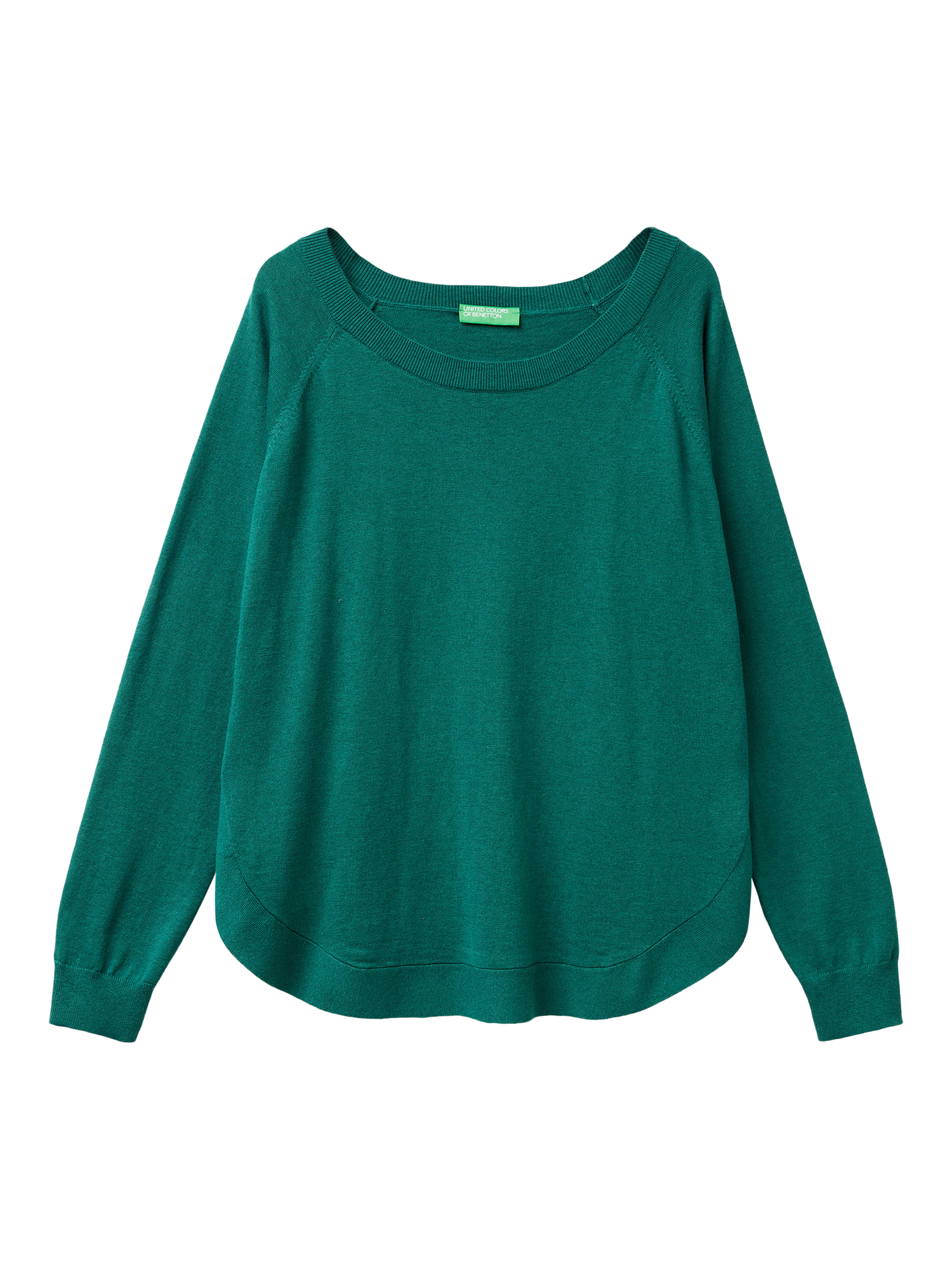 Product image 4 of 6, which shows Benetton Crew Neck A-Line Raglan Sleeve Jumper, Green, XS