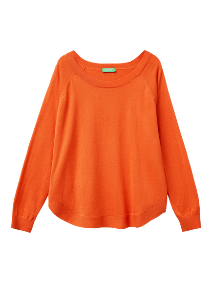 Benetton A-Line Raglan Sleeve Jumper, Orange