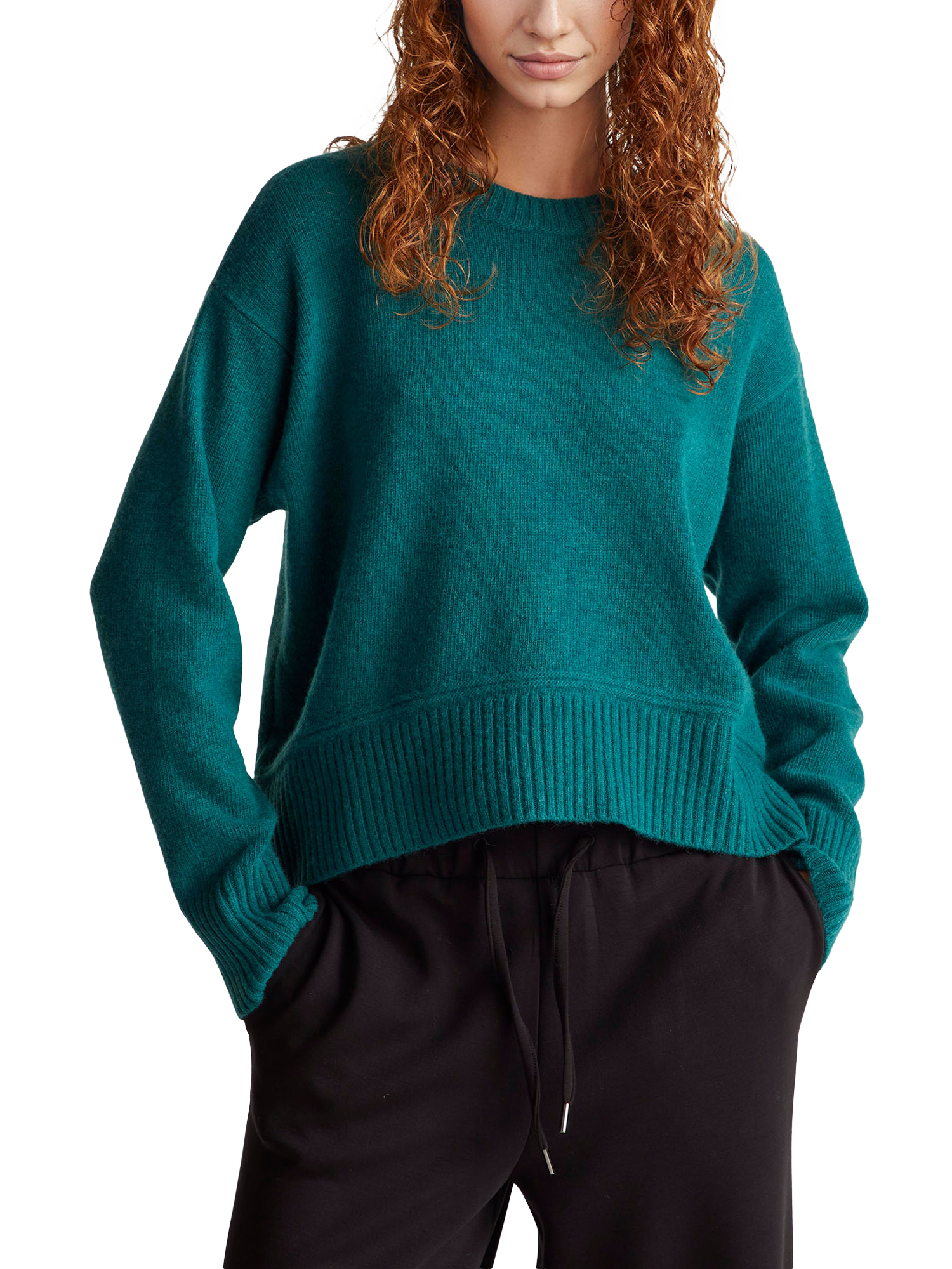 Product image 1 of 6, which shows Benetton Crew Neck Boxy Wool Rich Jumper, Green, XS