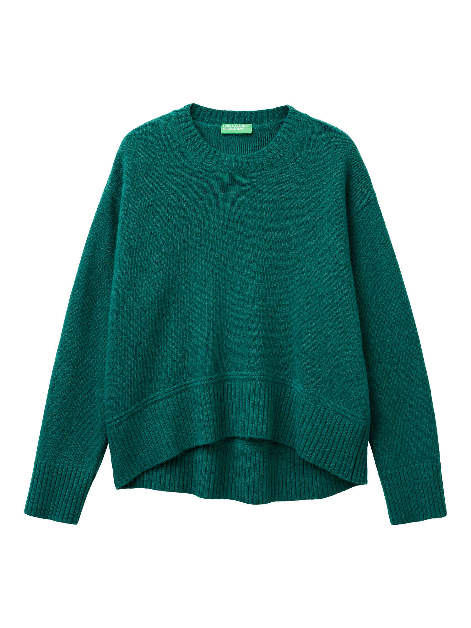 Product image 4 of 6, which shows Benetton Crew Neck Boxy Wool Rich Jumper, Green, XS
