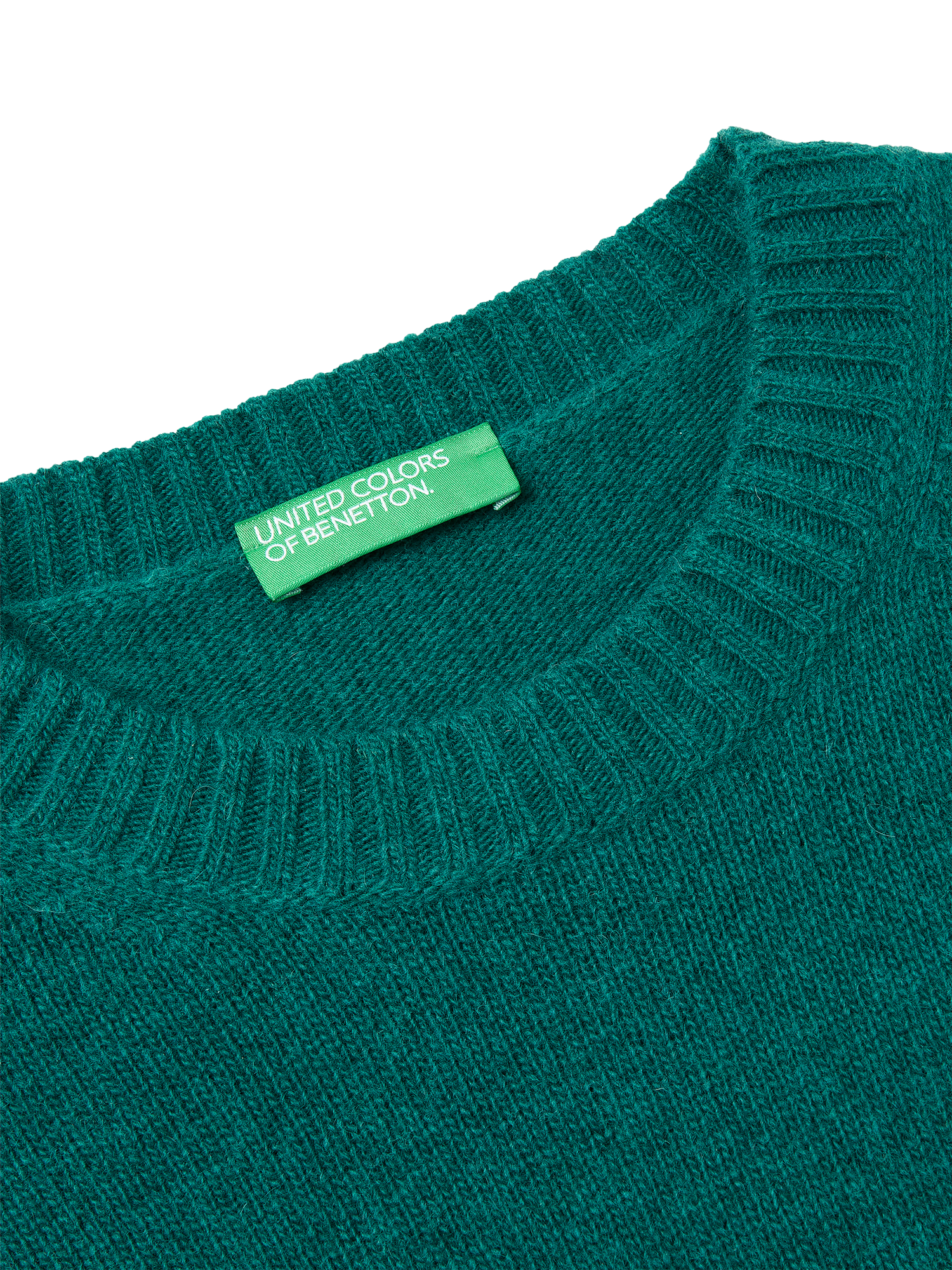 Product image 6 of 6, which shows Benetton Crew Neck Boxy Wool Rich Jumper, Green, XS
