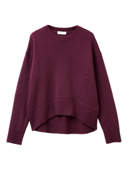 Benetton Crew Neck Wool Rich Jumper, Plum, Plum