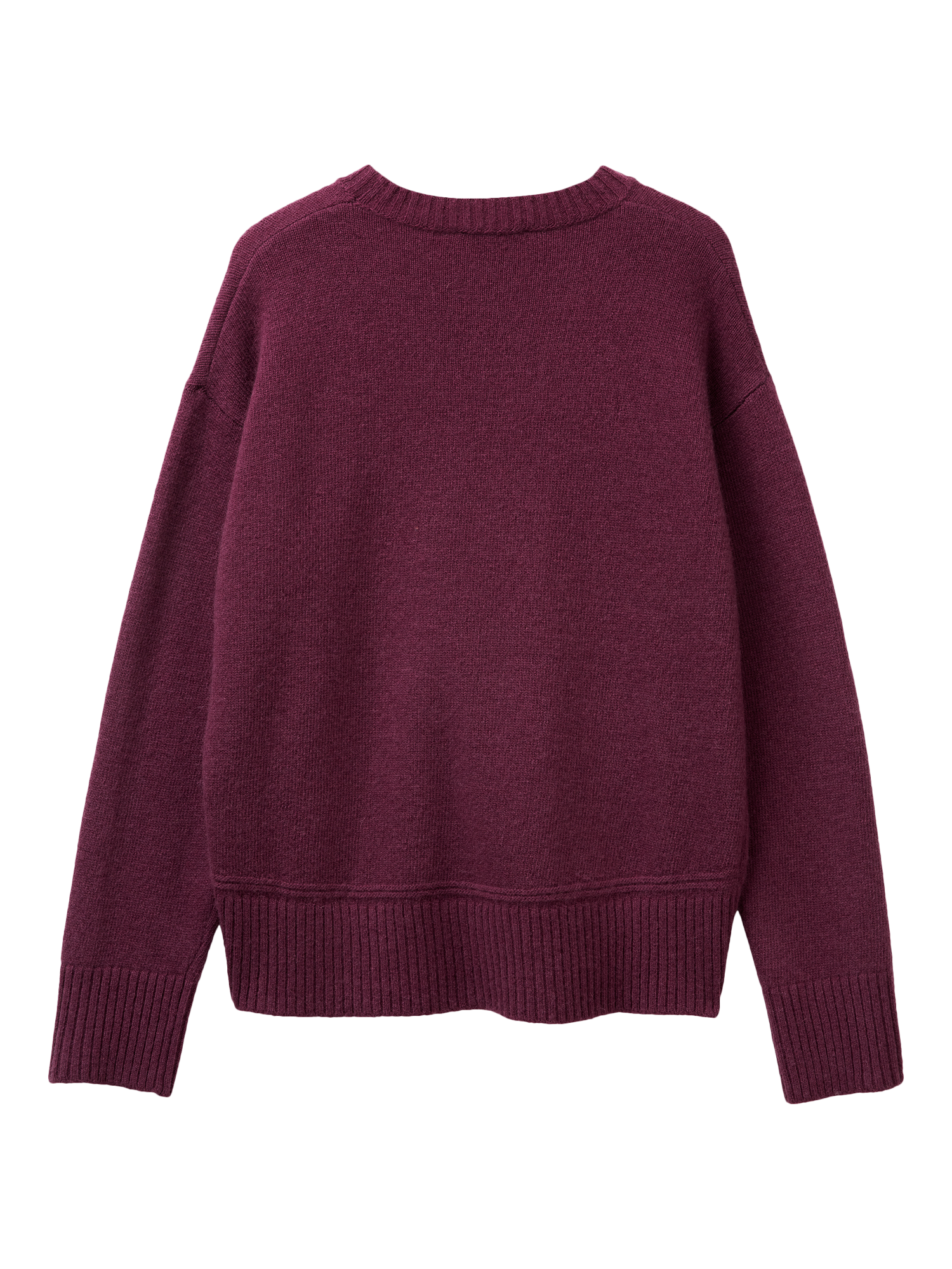 Product image 2 of 3, which shows Benetton Crew Neck Wool Rich Jumper, Plum, XS