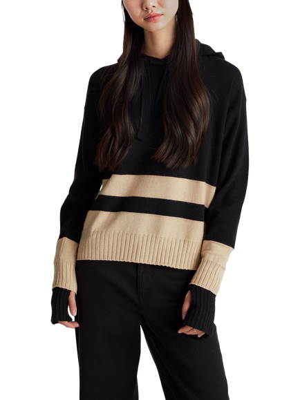 Benetton Stripe Hem Knitted Hoodie, Black, Black
