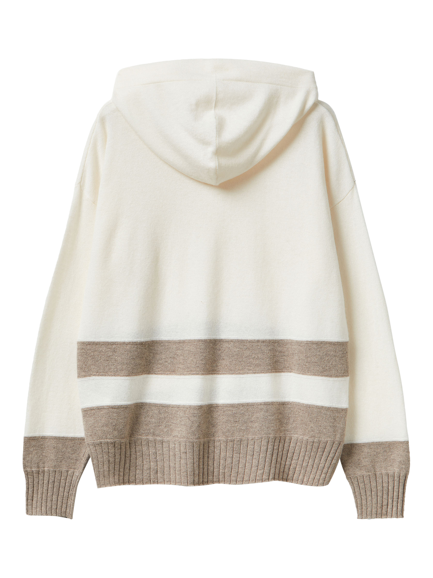 Product image 2 of 3, which shows Benetton Stripe Hem Knitted Hoodie, Cream, XS