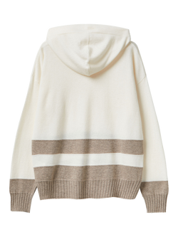 Benetton Stripe Hem Knitted Hoodie, Cream - view 2, Cream