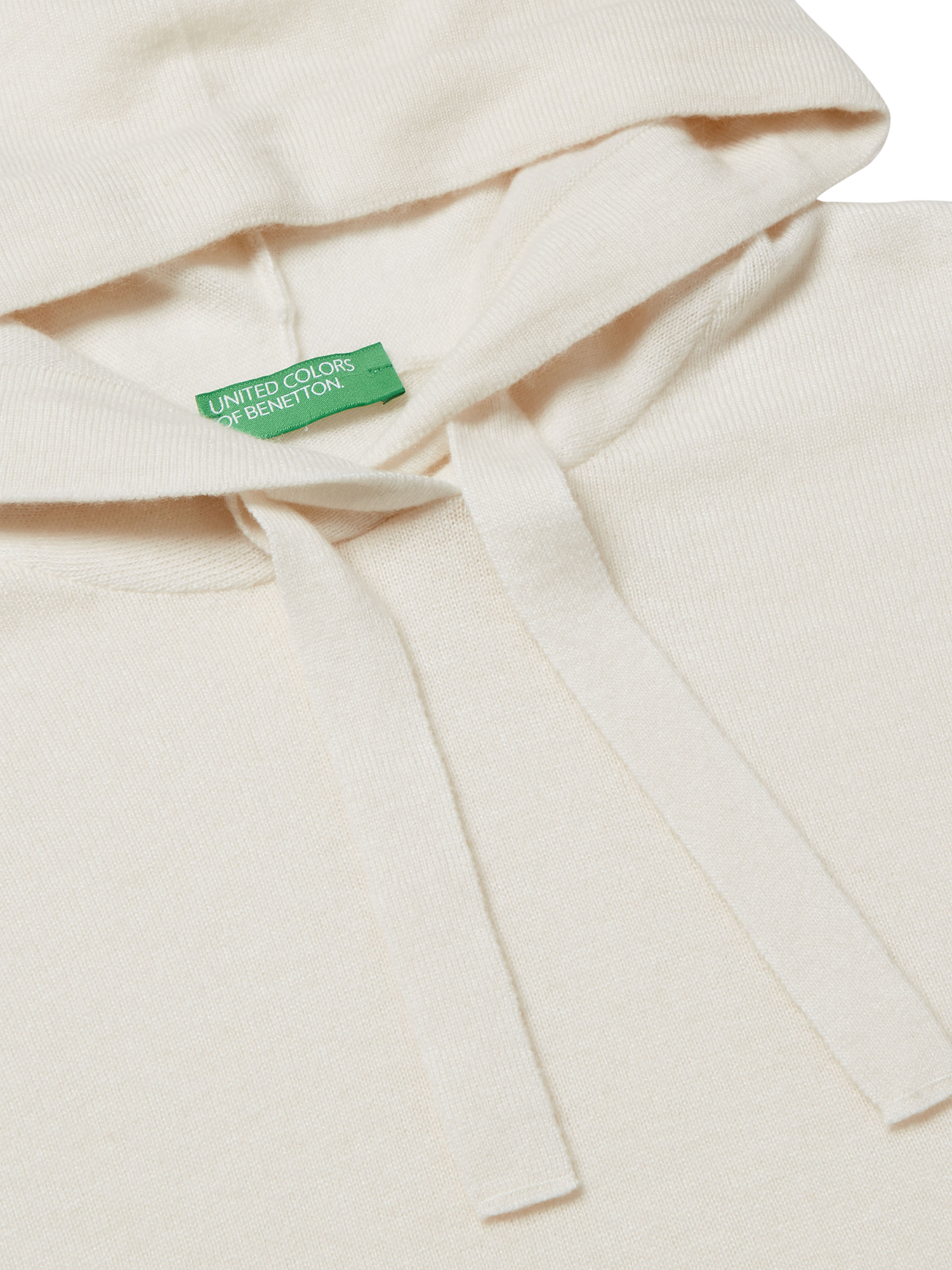 Product image 3 of 3, which shows Benetton Stripe Hem Knitted Hoodie, Cream, XS