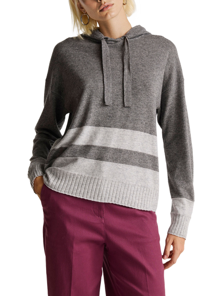 Benetton Stripe Hem Knitted Hoodie, Grey, Grey