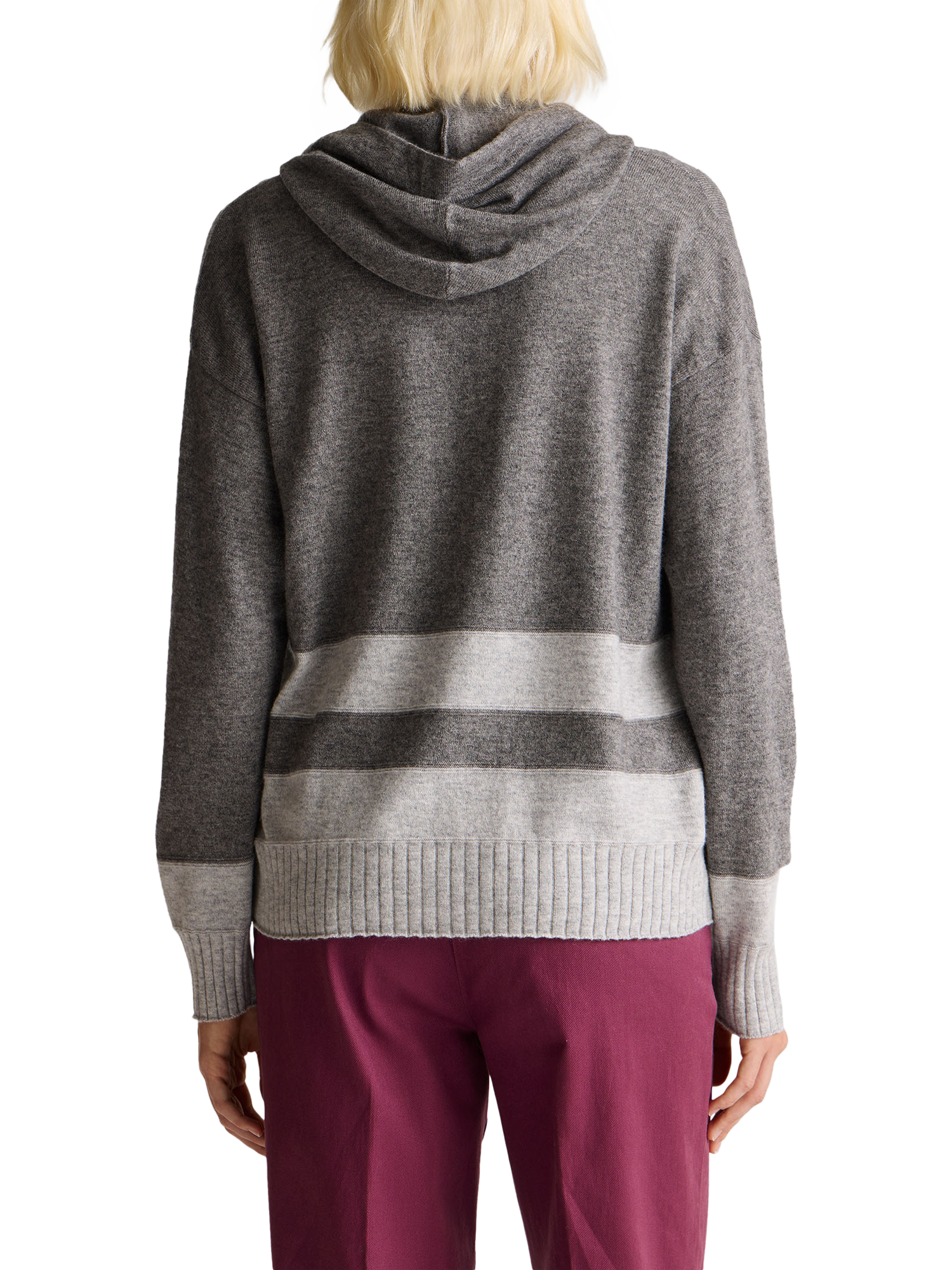Product image 2 of 6, which shows Benetton Stripe Hem Knitted Hoodie, Grey, XS
