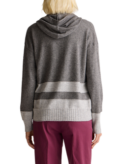 Benetton Stripe Hem Knitted Hoodie, Grey - view 2, Grey