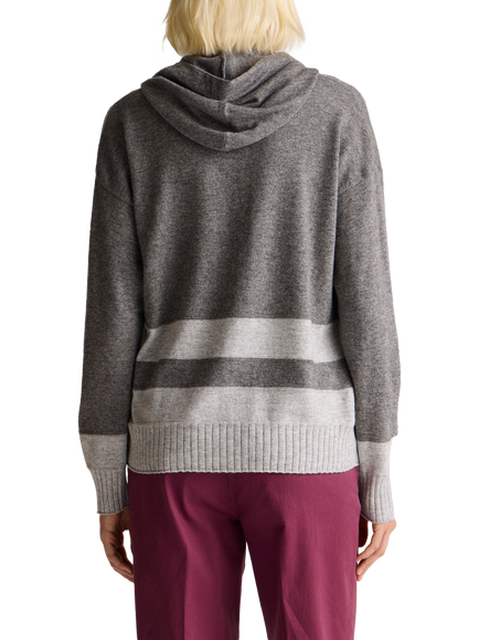 Benetton Stripe Hem Knitted Hoodie, Grey - view 2, Grey