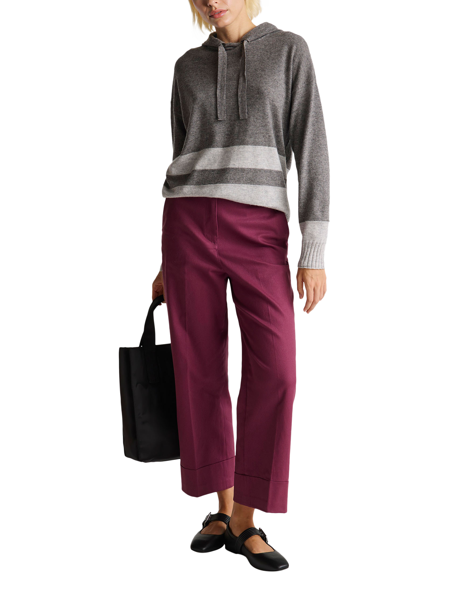 Product image 3 of 6, which shows Benetton Stripe Hem Knitted Hoodie, Grey, XS